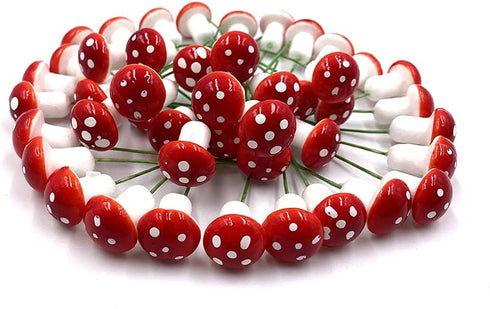 50 Pieces Mini Mushroom Miniatures Artificial Garden Fairy Bonsai Plant Pot Resin Craft Decoration for Home DIY Micro Landscape Decor (Red)...