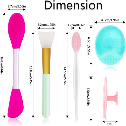 5PCS Silicone Face Scrubber Set, Lip Scrub Brush, Silicone Face Cleansing Brush, Face Applicator Tool and 2PCS Silicone Exfoliating Face Brush for...
