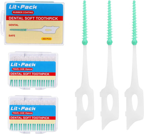 Silicone Dental Pick Interdental Brush Teeth Stick Soft Toothpick Oral Hygiene Care Tools 2 Travel Cases 1 Refill 240 Count...