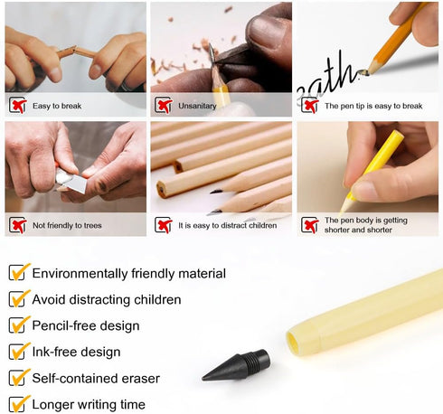 Infinity Pencil,10PCS Inkless Pencil Forever Pencil with 10 Replaceable Nibs and 20 Eraser,NO-Sharpening Pencils for Kids for Writing Drawing Stud...