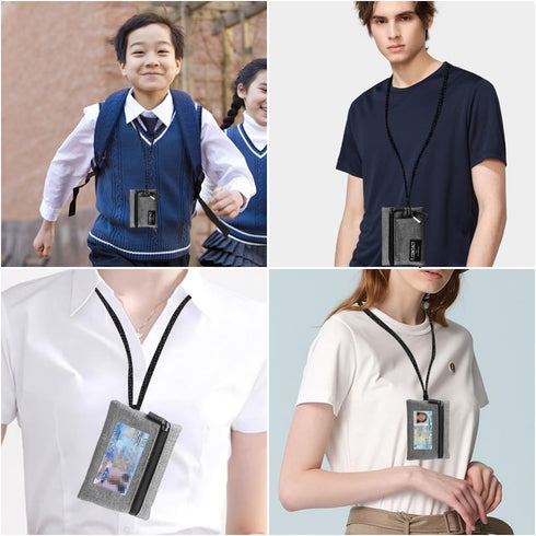 Slim RFID Blocking Zippered Lanyard Wallet - Compact ID Holder & Coin Purse for Men, Women, and Kids - Lightweight Keychain Card Case with 2 Zippe...