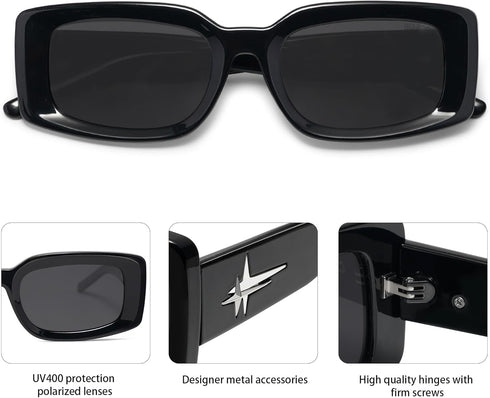 SOJOS Classic Trendy Rectangle Polarized Sunglasses Thick Frame with Star Decorations SJ2285...