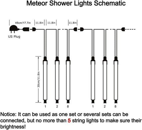 30cm 8-Tube Falling Rain Meteor Shower Christmas Lights - Blue Outdoor Icicle Dripping Shooting Star Lights...