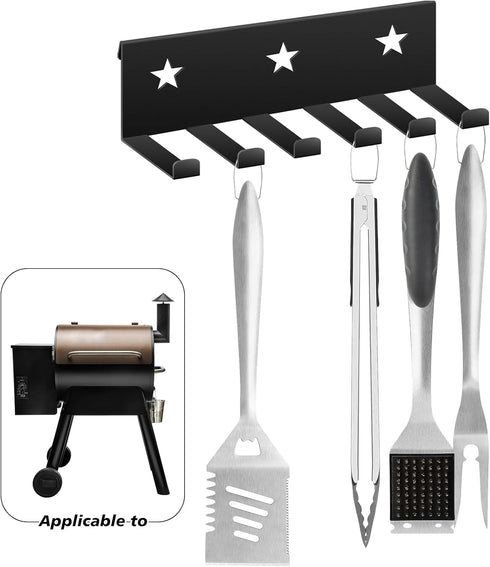 BBQ Grill Pellet Smoker Utensil Accessory Holder?Wood Pellet Smoker Grills Side Table Shelf Barbecue Tools Storage Basket Accessories with 6 Hooks...