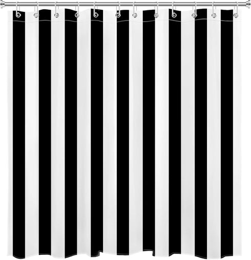 LB Black and White Shower Curtain,Striped Bathroom Curtain,72x72 inch Waterproof Polyester Fabric,Fashion Bath Decor,Ring Hooks Included...