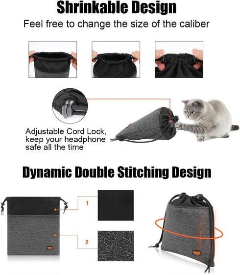 Desing Wish Lightweight Headphone Storage Bag, Portable Headset Carrying Pouch Headphone Case Bag Soft Travel Pouch for Over-Ear Headphones/Gaming...
