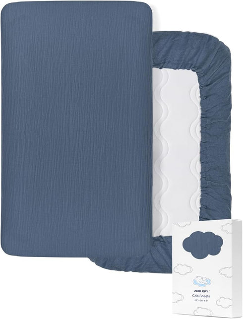 Dusty Blue Neutral Crib Sheets, Soft Muslin Baby Crib Sheets for Standard Crib Mattress, Breathable Neutral Cotton Crib Sheets (46C-09)...