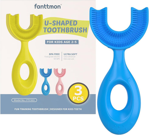 3pcs U-Shaped Toddler Toothbrush Age 2-5, Kids Manual Wholer Mouth Toothbrushes...