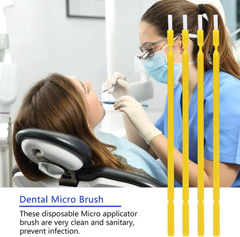 Garosa 200Pcs Interdental Brush Dental Disposable Micro Applicator Brush Sticks Oral Dental Hygiene Tooth Cleaning Tool Disposable Applicators(Yel...