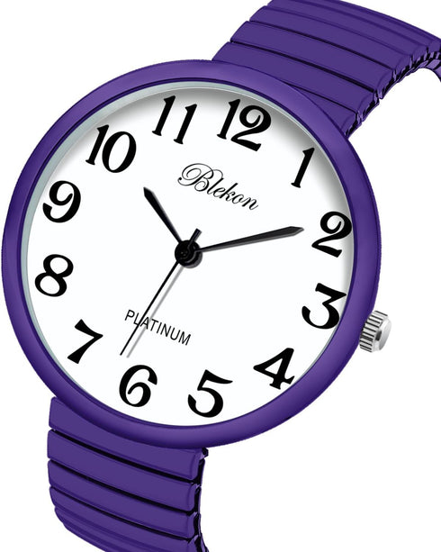 Blekon Collections New Super Large Face Stretch Band Japanese Movement PC21J Fashion Watch (Lavender)...
