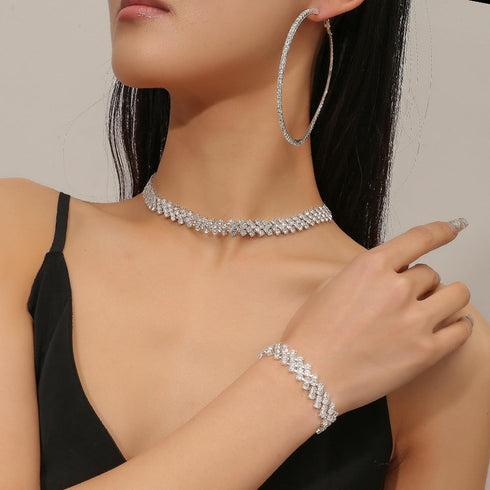 Tennis Choker for Women,Sparkly Rhinestone Necklace Dainty Cubic Zirconia Chunky Necklace,Fake Faux Diamond Chain Prom Party Bling Shiny Wedding N...