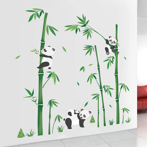wondever Panda and Bear Wall Stickers Bamboo Green Plants Peel and Stick Wall Art Decals for Baby Nursery Kids Bedroom (H: 46 inches)...