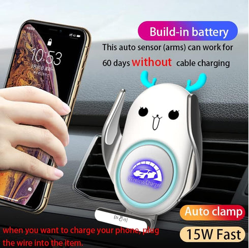 Universal Wireless Car Charger Mount, Auto-Clamping 15W Rechargeable, Air Vent Dashboard, Compatible with iPhone 14/13/12/11/X/9 Series, Samsung S...