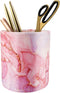 WAVEYU Pen Holder for Women Girls, Pencil Cup Pink Desk Decor, Makeup Brush Holder Large Pu Leather Multi-Functional Organizer Cup for Office, Cla...