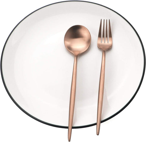 Copper Gold Flatware, Royal 5 Pieces Luxury Matte Finish 18/10 Stainless Steel Tableware Sets for 1 Including Forks Spoons Knives, Camping Silverw...