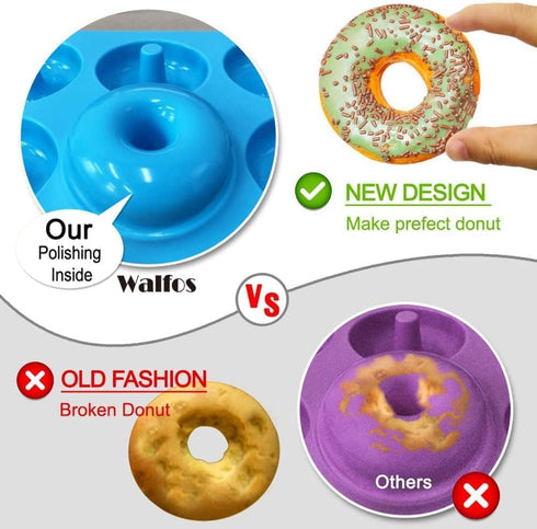 Walfos Full Size Silicone Donut Mold for Baking- 4 Inch Big Size Silicone Doughnut Pan Set for Donut Cake Biscuit Bagels, Heat Resistant, BPA FREE...