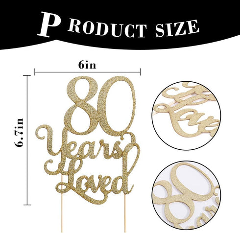 80th Birthday Glitter Cake Topper - 80th Anniversary Decoration Props, Party Favors...