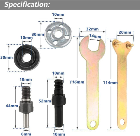 Yakamoz Drill Angle Grinder Adapter with Flange Nut Parts Set, 6mm and 10mm Drill Arbor Mandrel Adaptor with 3 Set Replacement Grinder Flange Nuts...