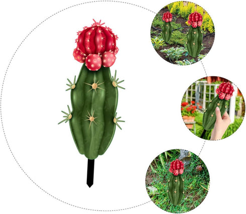 Decorative Garden Inserts Metal Cactus Stake Easter Yard Sign Lawn Ornaments Cactus Yard Art Plant Pick Yard Ornament Plants for Outside Lawn Deco...