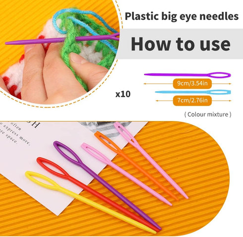 FTEVEN 36pcs Big Eye Blunt Needles, Plastic Big Eye Needles, Yarn Needles, Big Eye Bent Tapestry Needles with Colorful Plastic Knitting Stitch Mar...