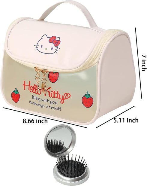 Kitty Travel Cosmetic Bag with Air Cushion Comb, Large Capacity Cosmetic Pouch Case Makeup Bag with Zipper, PVC Toiletry Bag Makeup Accessories Or...