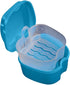 Blue Denture Case,Denture Bath Cup Case Box Holder Storage Soak Container,Denture Bath Box False Teeth Storage Box with Basket Net Container Holde...