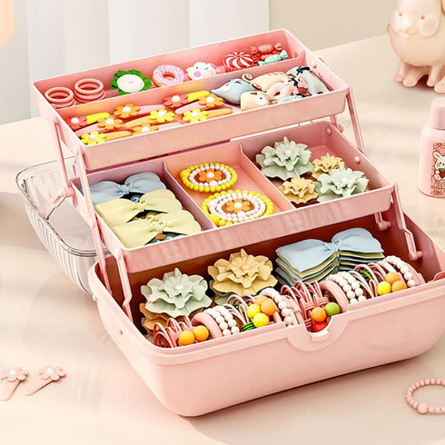 BALRAJ Cute Girls Hair Accessories Storage Box Bow Switch Organizer Box Jewelry Box, Plastic Hair Ties Holder Hair Clips Container Headbands Organ...