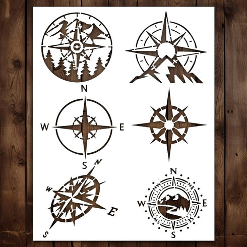 Compass Stencil | Reusable Traveler Pirate Supplies Camping Forrest Aids Nautical Traveler Aids Compass Stencils for Painting on Wood, Glass, Wall...