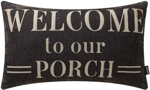 TRENDIN Decorative Throw Pillow Cover 20x12 inch Rustic Look Black Welcome to Our Porch Cushion Case Rectangular Shape PL347TR...