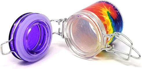 Airtight Glass Herb Mini Storage Jar with Clamping Lid in Choice of Design (Tie Dye, Small)...