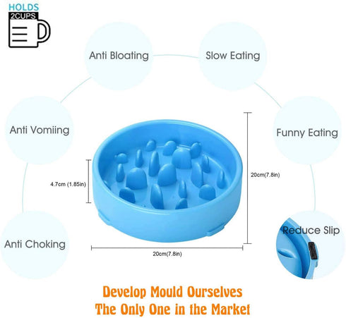 JASGOOD Slow Feeder Dog Bowl for Medium Dogs Slow Feeding Interactive Bloat Stop Dog Bowls,Blue,Medium...