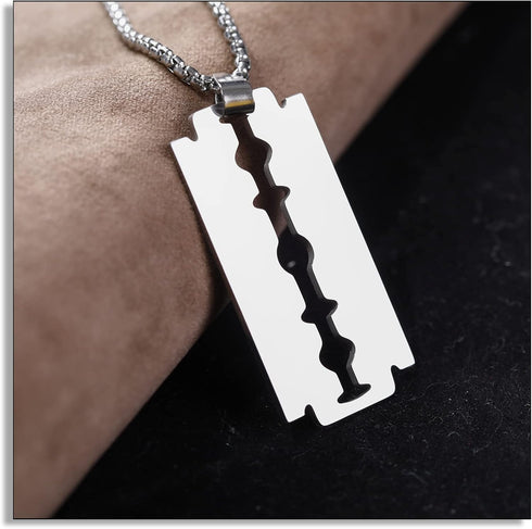 Punk Stainless Steel Razor Blade Pendant Necklace...