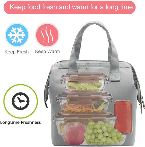 Mziart Insulated Lunch Bag Simple Bento Cooler Bag Lunch Tote Bag for Lunch Box for Women Men Adult Picnic Working Hiking Beach (Grey)...