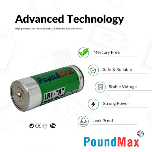5 X PoundMax 910A LR1 N Type MN9100 1.5V Alkaline Batteries...