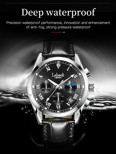Quartz Casual Men's Watches?Genuine Leather Strap Mens Watches, Waterproof, Night Light, Calendar, Chronograph Watch for Stylish Men...