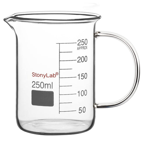 stonylab Glass Beaker with Handle, Borosilicate Glass Graduated Low Form Griffin Beaker with Handle and Pouring Spout, 250 ml...