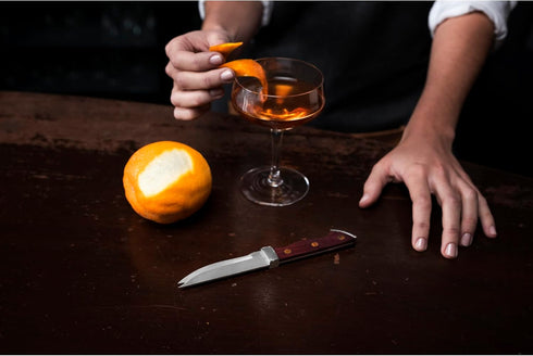 Viski Bartender Knife, 7 Inch Knife, Acacia Wood Handle, Double Tipped Stainless Steel Blade, Bar Knife, Riveted Base, Set of 1...