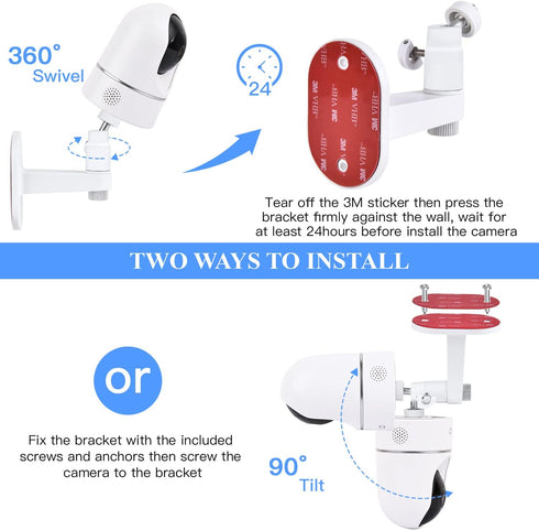 2Pack Adjustable Wall Mount for Eufy Security Indoor Cam P24 and E220, No-Drill Mounting Bracket for Eufy Security Indoor Cam Pan & Tilt - White...