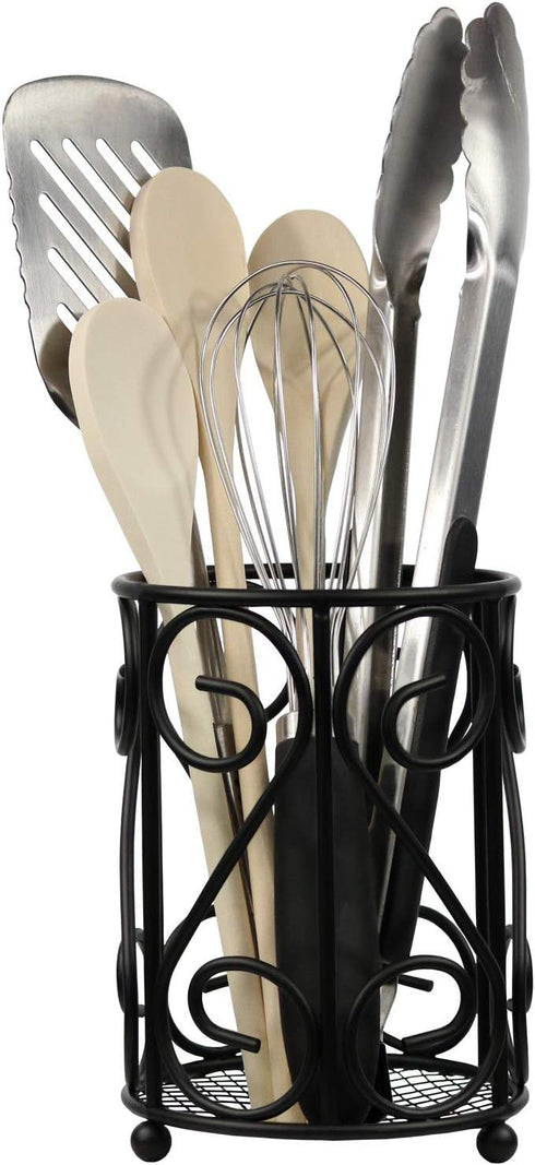 Blue Donuts Kitchen Utensil Holder - Metal Vintage Utensil Holder Kitchen Counter Organizer, Black Farmhouse Utensil Holder for Kitchen, Utensil C...