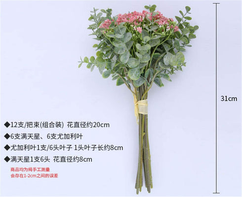 Artificial Flowers Eucalyptus Leaf Babys Breath Gypsophila Bouquets Wedding Party Home Decor,Pack of 1(White)...
