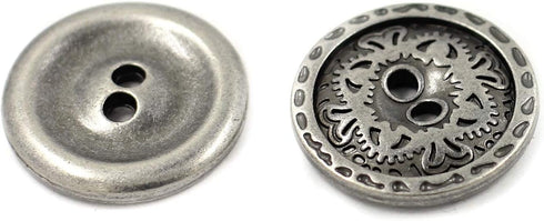 Bezelry 12 Pieces Flower Engraving Gray Silver Metal Hole Buttons 23mm (7/8 inch)...