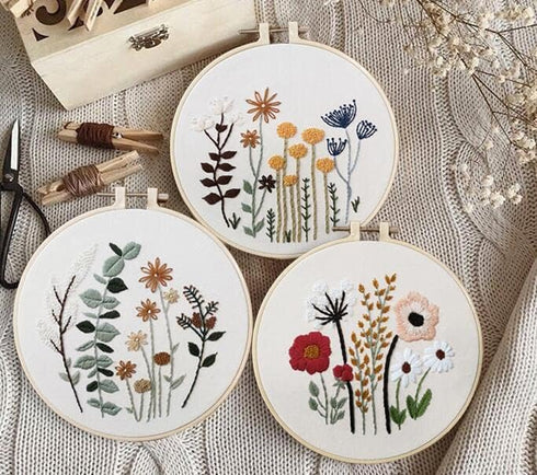3 Pack Embroidery Starter Kit for Beginners Stamped Cross Stitch Kits with Cute Flowers and Plants Patterns with Embroidery Hoops and Color Thread...
