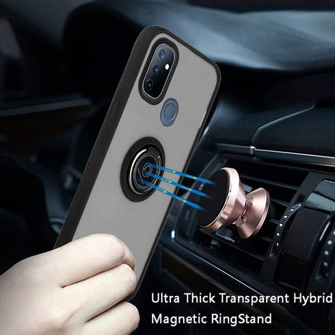TJS Compatible with OnePlus Nord N10 5G Case, with Tempered Glass Screen Protector, Metal Ring Magnetic Support Kickstand Heavy Duty Protector Pho...