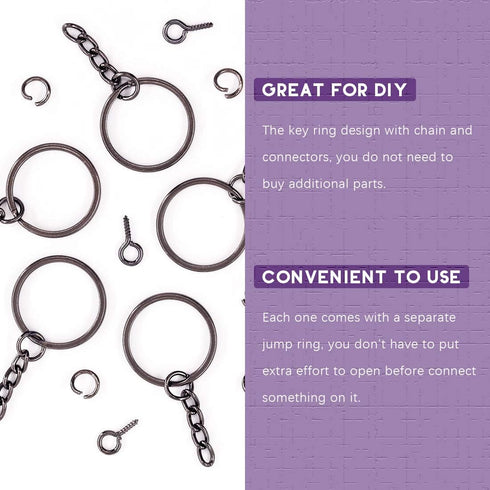 Swpeet 450Pcs 1 Inch 25mm Black Flat Key Chain Rings Kit, Including 150Pcs Split Keychain Rings with Chain and 150Pcs Jump Ring with 150Pcs Screw ...