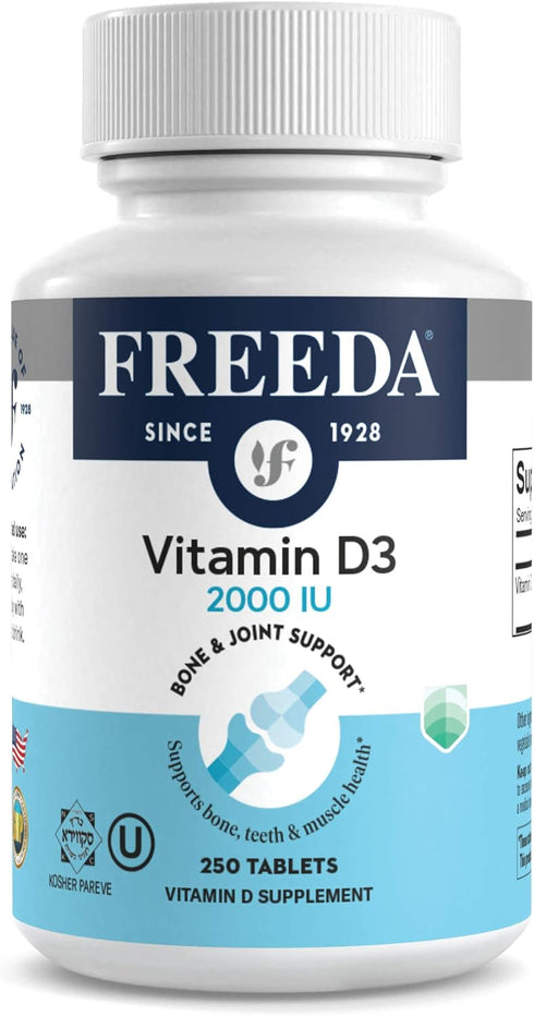 FREEDA Vitamin D3-2000 IU - Pure High Potency Kosher Supplement Tablets - Bone and Muscle Health, Calcium Absorption, Immune Support for Men and W...