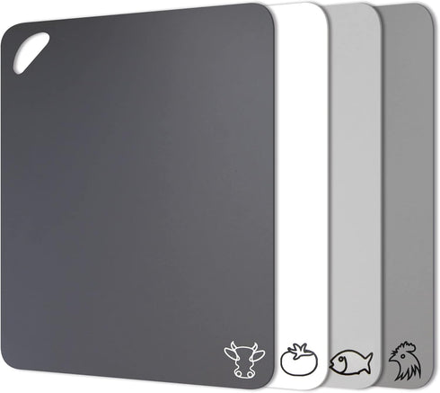 Fotouzy Plastic Cutting Board Flexible Mats With Food Icons, Set of 4, BPA-Free, Non-Porous, Upgrade 100% Anti-skid back and Dishwasher Safe, Mode...