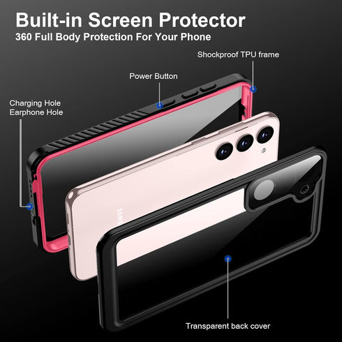 Clear Waterproof Samsung S23 Case with Screen Protector, Pink Heavy-Duty Shockproof Protection...