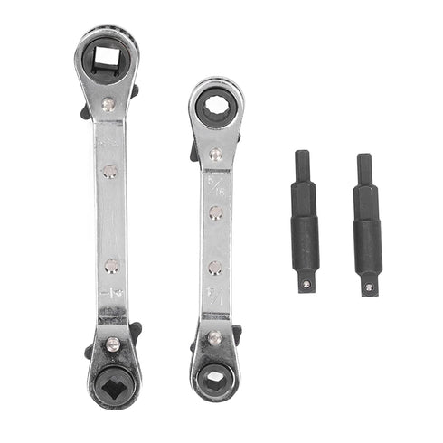 HVAC Service Wrench, 3/8” 1/4” 5/16” Refrigeration Service Wrench Set Air Conditioner Valve Ratchet Wrench with 2 Bit Adapter for Equipment Repair...