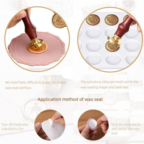 Wax Seal Silicone Mat for Wax Sealing Stamp, 24 Cavity Wax Seal Molds Silicone with 200Pcs Removable Sticky Adhesive Dots for DIY Craft Adhesive W...