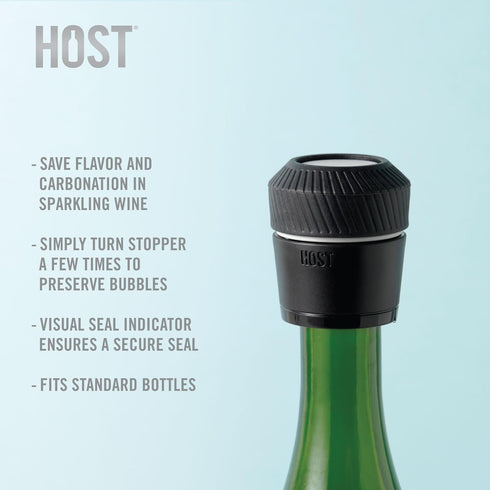 HOST Champagne Sealer Sparkling Wine Saver, Prosecco Stopper to Recork Champagne, Champagne Bottle Corker with Seal Indicator Set of 1...